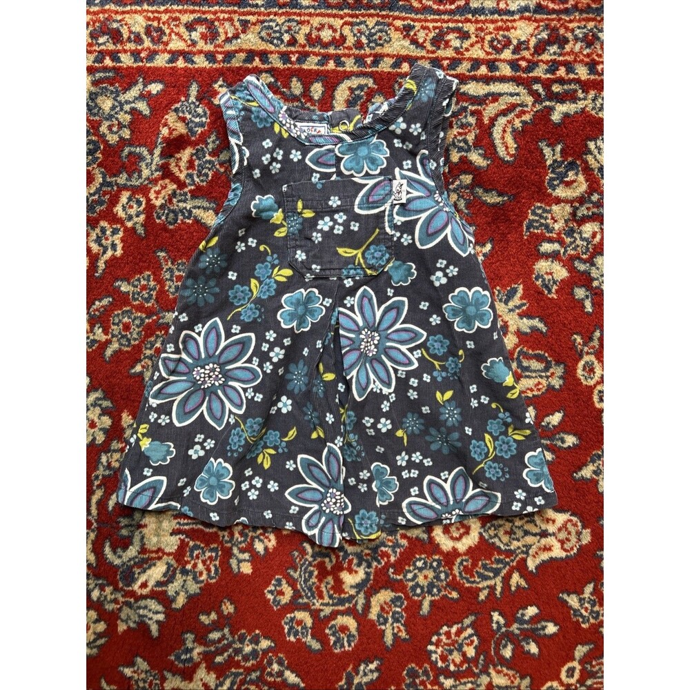 Baby Girl's Size 12 Months Corduroy Blue Dress Floral Vintage Sprockets